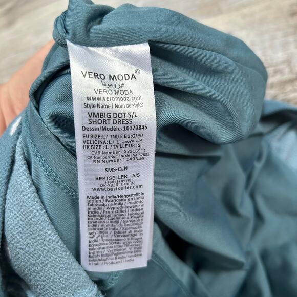 Vero Moda Polka Dot Sleeveless Dress Blue White V-Neck Minimalist L - Picture 5 of 5